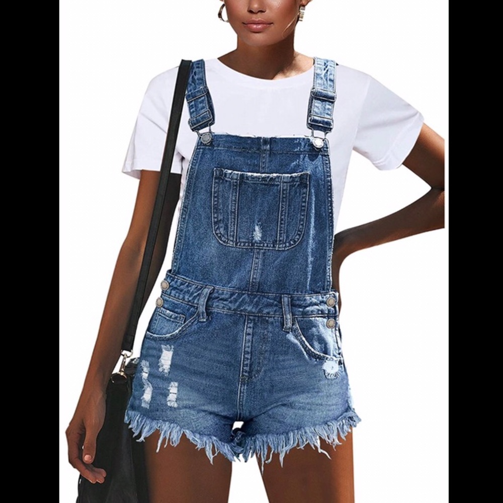 Distressed Denim Overall Shorts